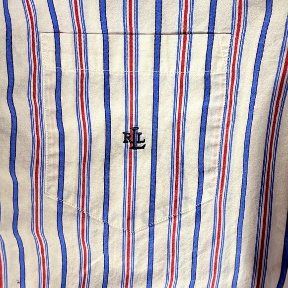 Lauren Ralph Lauren Shirt Mens Small Blue Red White Stripe Cotton Button Down - Picture 3 of 7